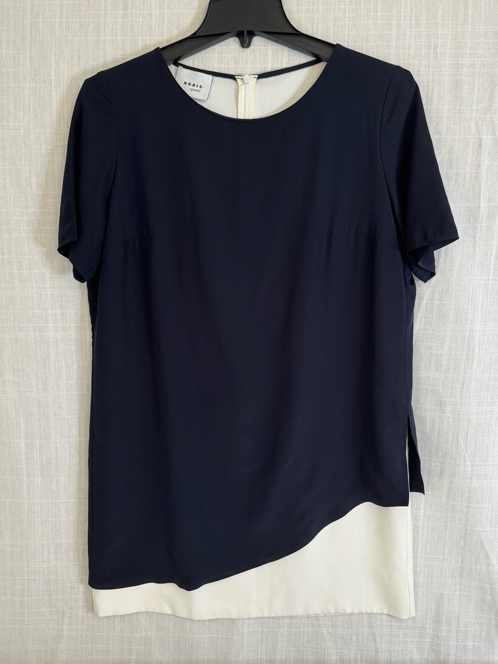 Akris Punto Navy White/Cream Asymmetrical Layered Shift Dress Tunic